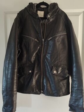 We The Free Black Vegan Leather Hooded Jacket